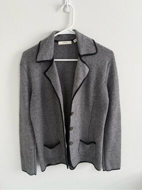 Neiman Marcus Gray Pea Coat with Black Trim
